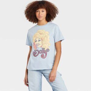 NWT Women's Dolly Parton Short Sleeve Graphic T-Shirt- Light Blue Small